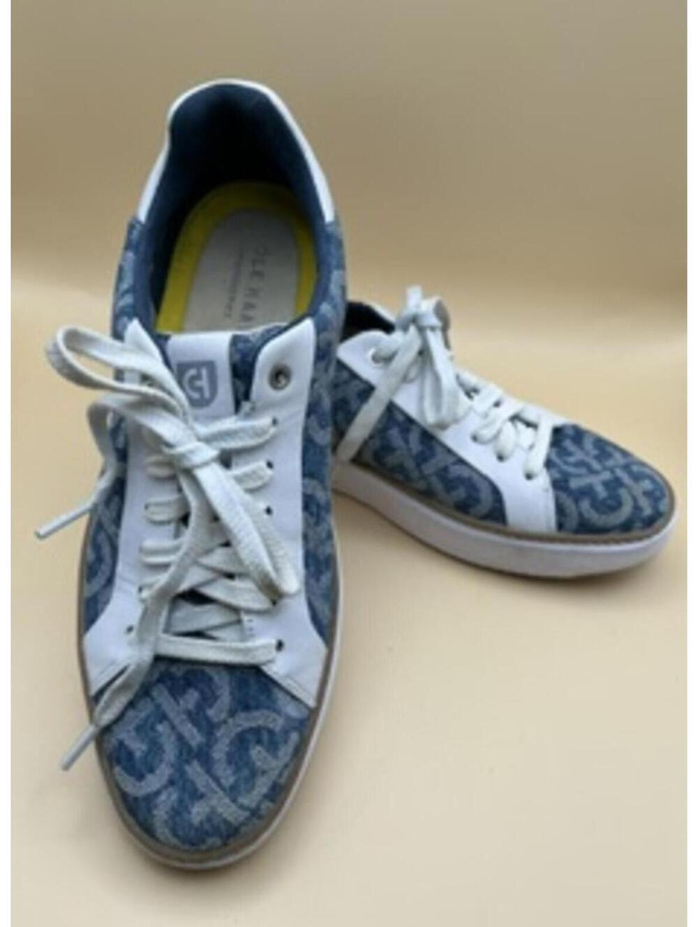 Cole Haan Grand Series monogram Denim and White Leather Sneakers 81/2